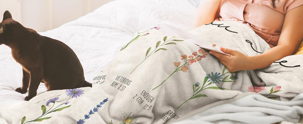 Afterprints Christian Gifts for Women, Christian Blanket with Flowers, Birthday Gifts for Women, Inspirational, Religious Gifts for Sister, Friend, Daughter, Mom, Soft Throw Blankets 50'' x 60''