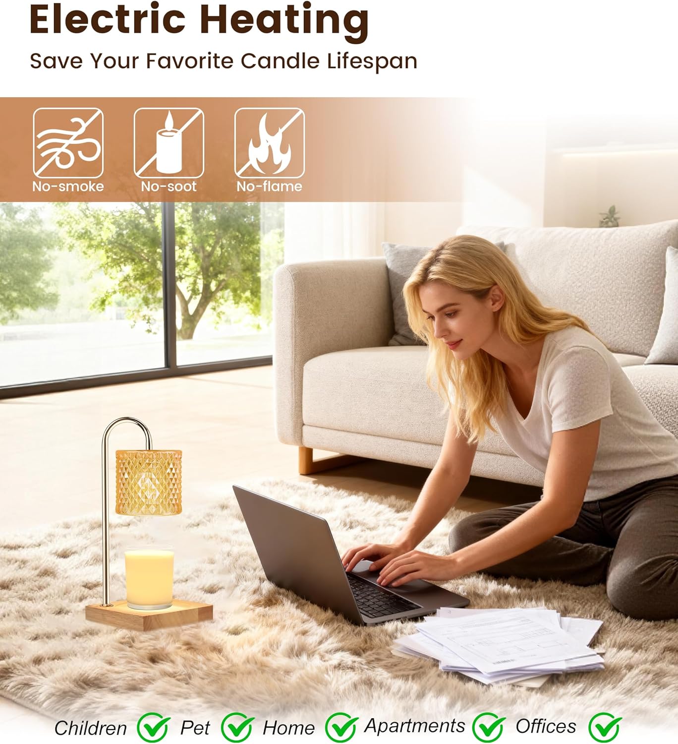 Candle Warmer Lamp with Timer Dimmer, Birthday Gifts for Women Mom, House Warming Gifts, Elegant New Home Decor, Wax Warmer for Jar Candles, Heater Lamp for Scented Wax, Amber Glass