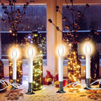 8 Pieces Electric Window Candle with Pewter Plated Base Window Candle Light Sensor Turns with Automatic On/Off for Home Christmas Holiday Party Decorations