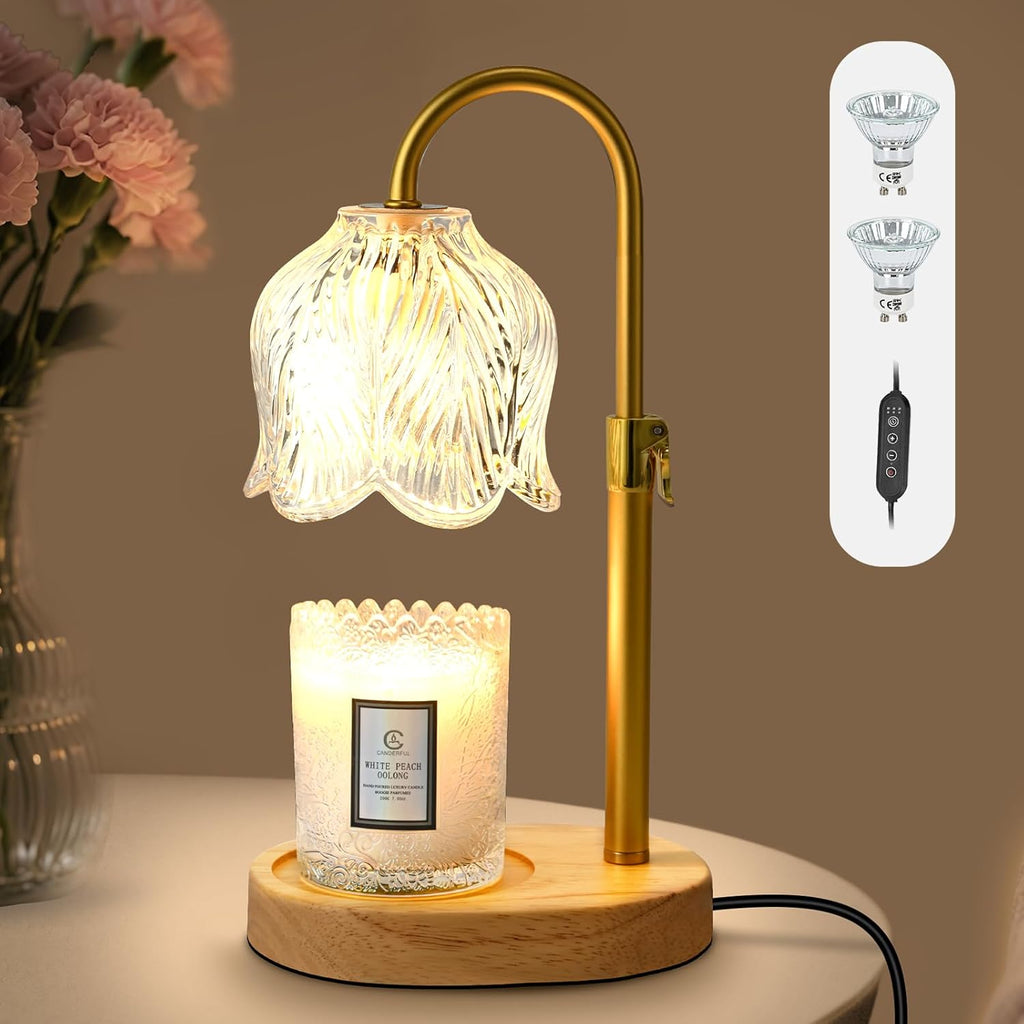 Candle Warmer Lamp with Timer, Birthday Gifts for Women Mom, Height Adjustable Wax Melts Warmer, White Elephant Gifts, Dimmable Candle Warmer for Jar Candles with 2 Bulbs