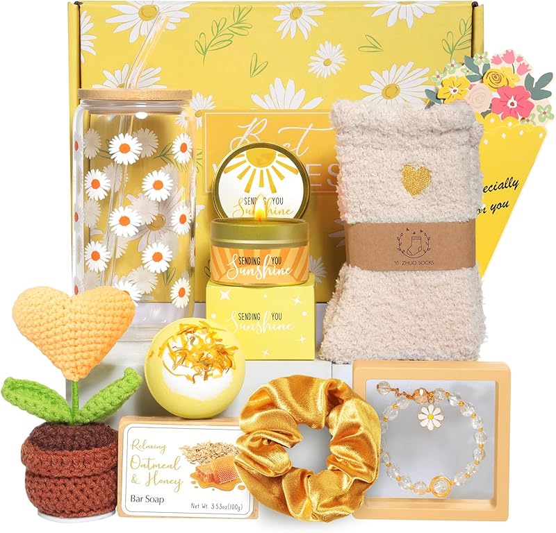 Birthday Gifts for Women, Get Well Soon Gifts Sending Sunshine Sunflower Gift Baskets, Self Care for Women Her Best Friends Bestie Sister Mom Female, Inspirational Gift Christmas Day
