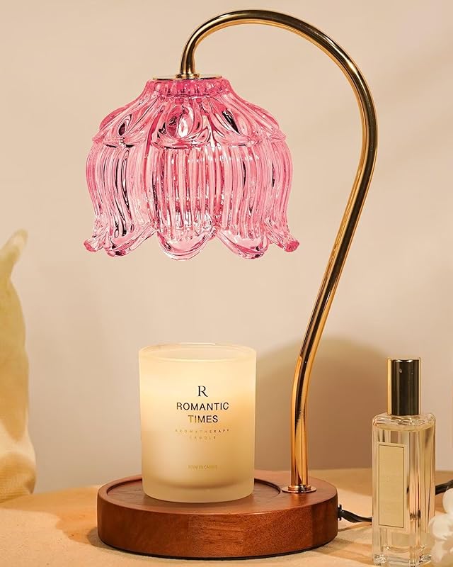Dimmable Candle Warmer Lamp with Timer, Electric Candle Warmer Lamp, Women Christmas Gifts, Flower Candle Lamp Warmer for Family, Pink Blue Fragrance Candle Lamp for Modern Office Desk Decor