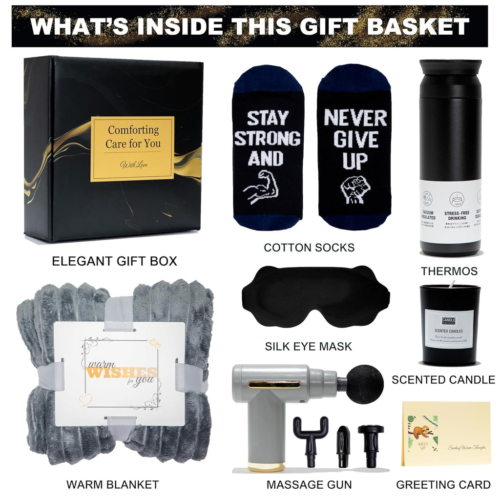 Get Well Soon Gifts for Men, Get Well Soon Gift Basket Men, Care Package for Man with Massage Gun, After Surgery, Cancer Gifts, Sympathy Gift Basket, Feel Better, Sick Friend, Recovery, Dad, Husband