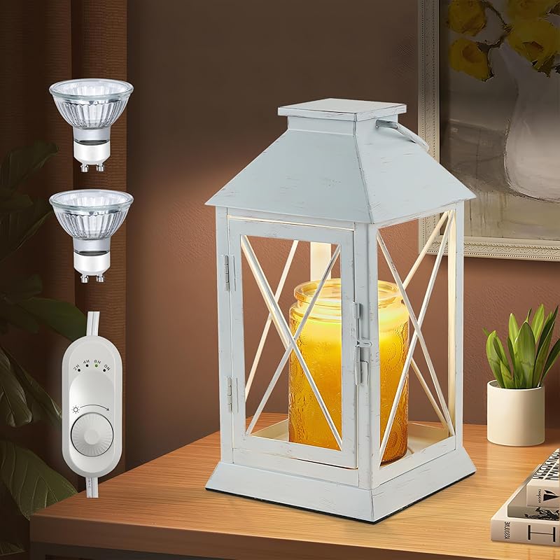 Candle Warmer Lamp with Timer,Compatible with 3 Wick Candles/Large Candel Jars,Vintage Lamp Candle Warmer Lantern,Dimmable Candle Lamp Warmer Farmhouse,Fully Enclosed Designed and Hanging Up-Black