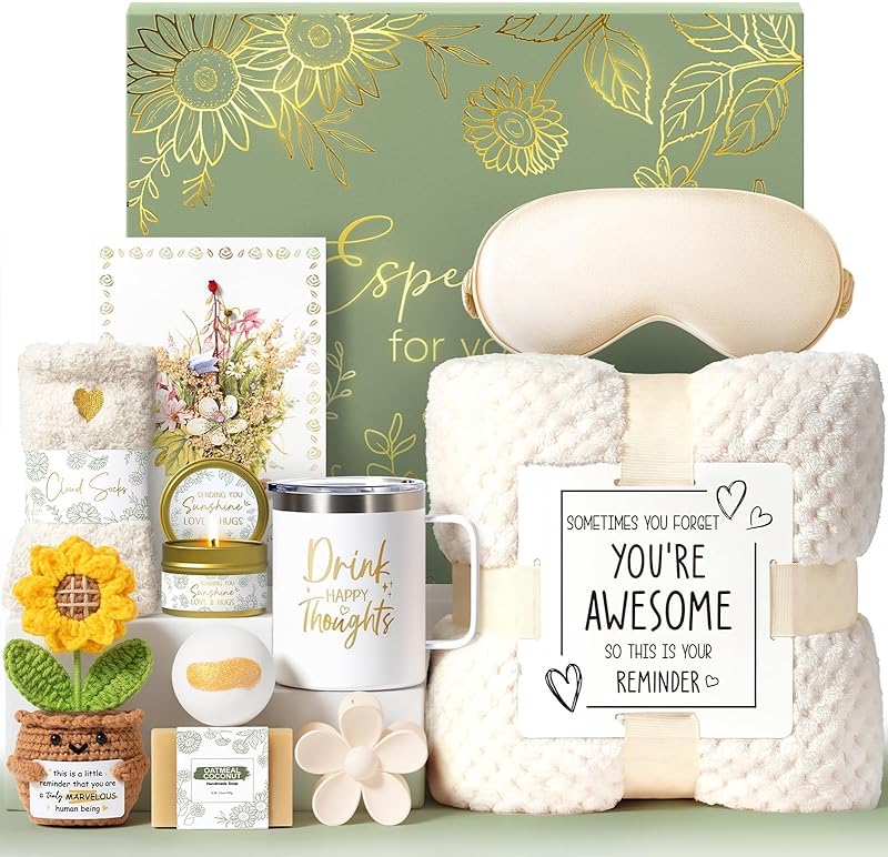 Birthday Gifts for Women Self Care Get Well Soon Gift Baskets, Spa Care Package Thinking of You Gift Set, Sympathy Inspirational Christmas Sunflower Gifts for Women Mom Her Best Friends Sister Wife