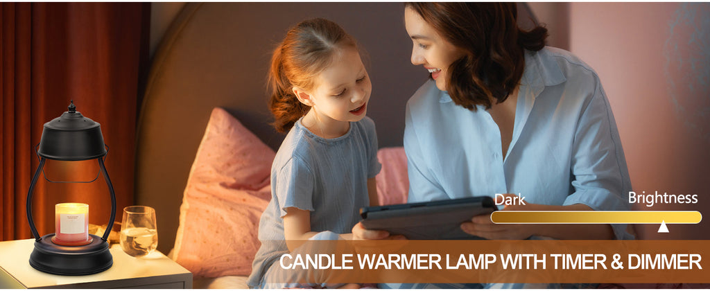Candle Warmer Lamp, Dimmable Candle Warmer Lantern with Timer, Birthday Gifts for Women Mom, Dad and Fathers, House Warming Gifts, Black Large Lantern Candle Lamp for New Home Bedroom Decor