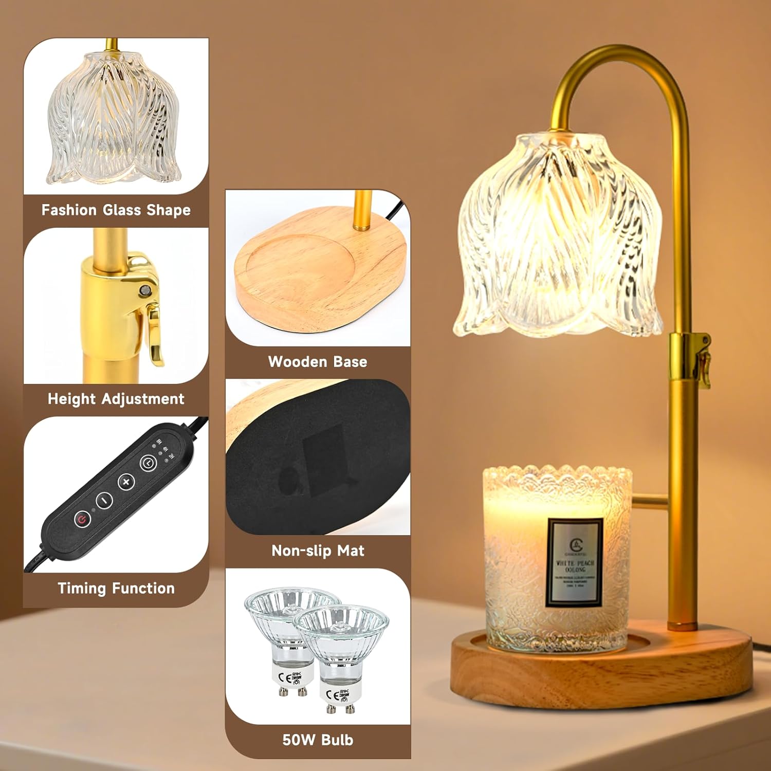 Candle Warmer Lamp with Timer, Birthday Gifts for Women Mom, Height Adjustable Wax Melts Warmer, White Elephant Gifts, Dimmable Candle Warmer for Jar Candles with 2 Bulbs