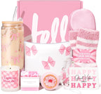 Gift Baskets for Women, 9pcs Birthday Gifts for Teenage Girls, Best Christmas Ideas Box w/Coquette Bow Aesthetic Cup Trendy Stuff for Her Teen Girl Sister Friend Friendship Sweet 16th 18th 21st Bday