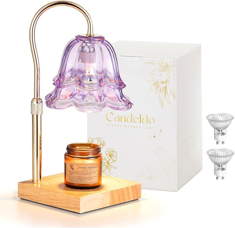 Candle Warmer Lamp with Timer: Flower Candle Warmer with 2 Bulbs Green Height Adjustable Candle Warming Lamps Home Bedroom Decor Birthday Gift for Women