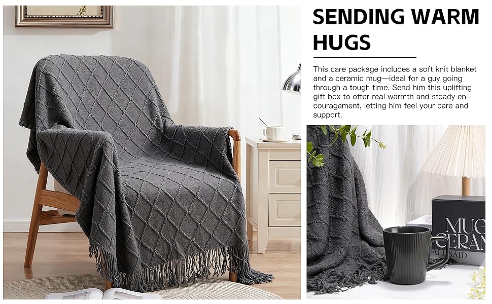 Get Well Soon Gift Baskets for Men, Christmas Birthday Gifts Basket for Man, Self Care Package with Plush Blanket Mug Socks, Thinking Of You/After Surgery/Sympathy Gift for Men Dad Brother Husband