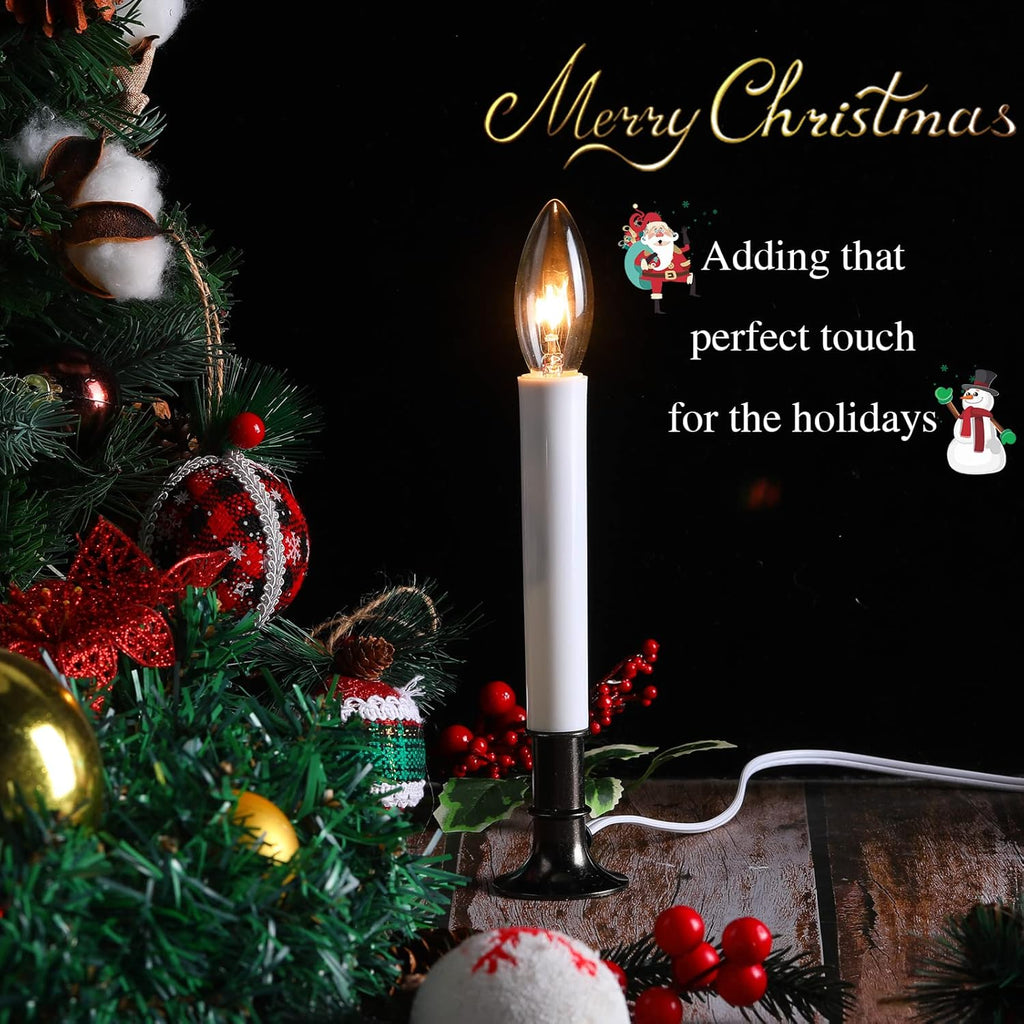 8 Pieces Electric Window Candle with Pewter Plated Base Window Candle Light Sensor Turns with Automatic On/Off for Home Christmas Holiday Party Decorations