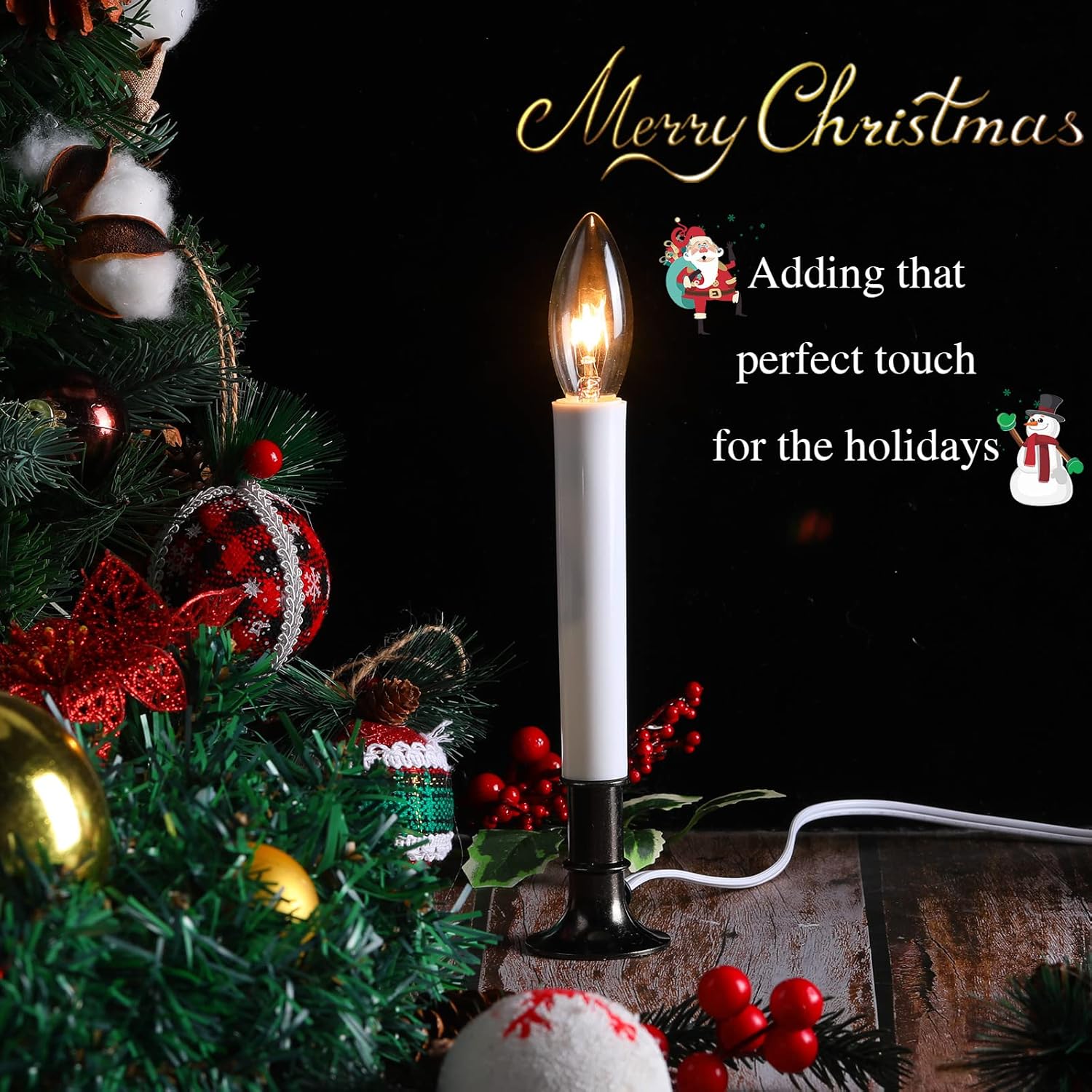 8 Pieces Electric Window Candle with Pewter Plated Base Window Candle Light Sensor Turns with Automatic On/Off for Home Christmas Holiday Party Decorations