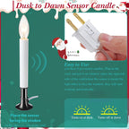 8 Pieces Electric Window Candle with Pewter Plated Base Window Candle Light Sensor Turns with Automatic On/Off for Home Christmas Holiday Party Decorations