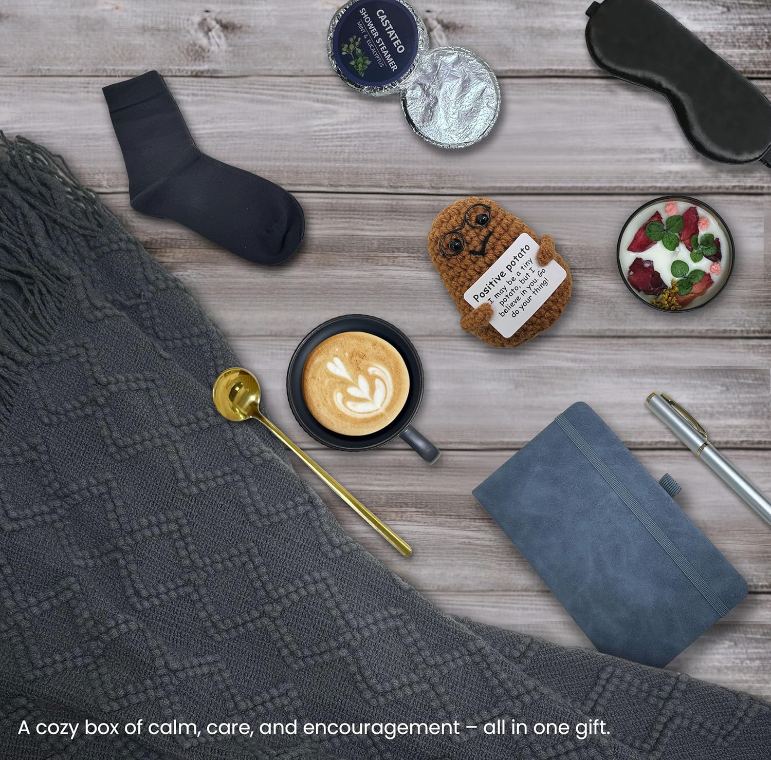 Get Well Soon Gift Baskets for Men&Women- Self Care Package/Brithday - After Surgery, Sympathy Gifts for Loss of Loved One, Thinking of You/ Grief /Bereavement /Miscarriage Gifts (Grey & Navy Blue)