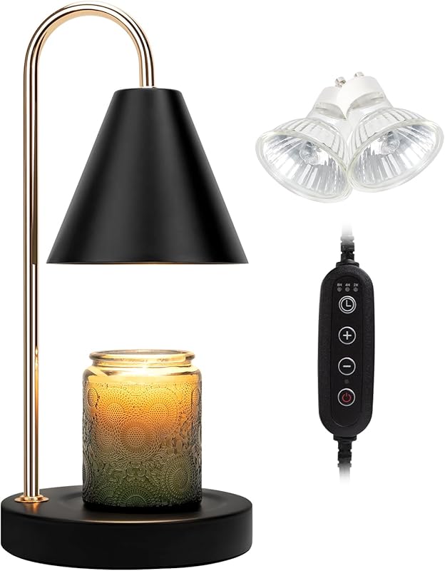 Candle Warmer Lamp,Electric Candle Warmer with Dimmable Light,Scented Wax Melter,No Smoke,Compatible with Various Jar,with 2 Light Bulbs,Home Decor-Black