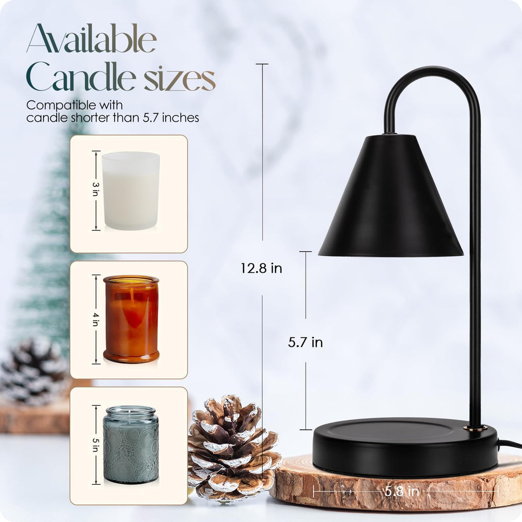 Candle Warmer Lamp,Electric Candle Warmer with Dimmable Light,Scented Wax Melter,No Smoke,Compatible with Various Jar,with 2 Light Bulbs,Home Decor-Black