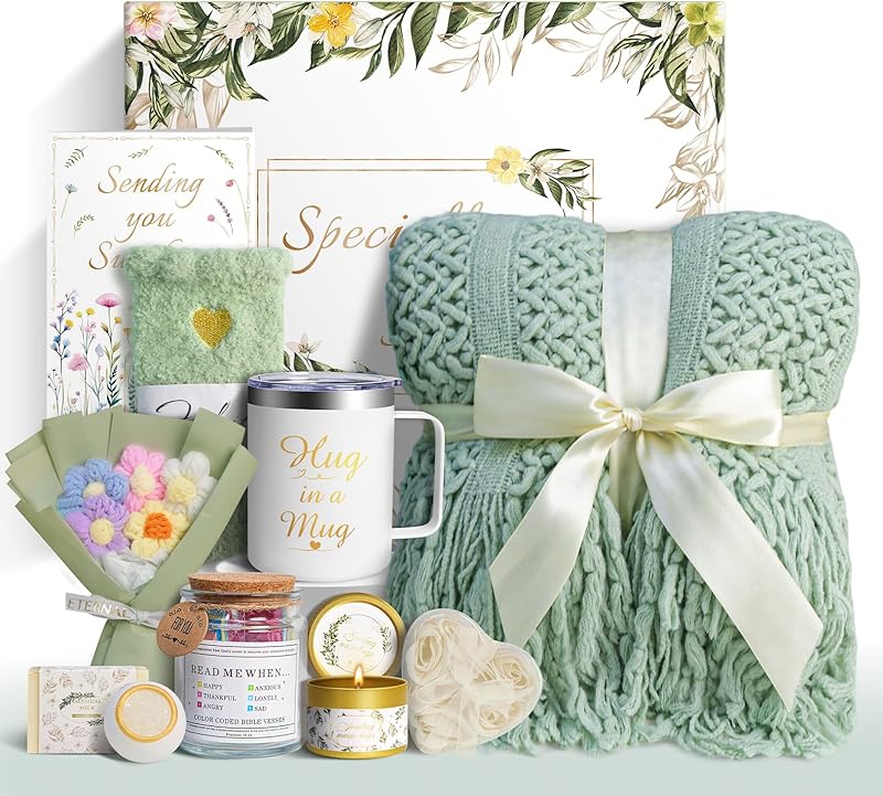 Christmas Gifts for Women, 11 PCS Unique Birthday Gifts for Women, Self Care Gift Baskets, Thank You, Get Well, Sympathy Inspirational Friendship Gifts for Mom, Grandma, Sister,Friends (Sage Green)