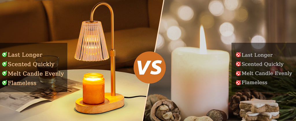 Candle Warmer Lamp with Timer: Electric Candles Wax Warmers Glass Lamps for Jar Candles Burner Adjustable Height and Dimmable Light Modern No Flame Scented Candle Warming Lantern, Amber