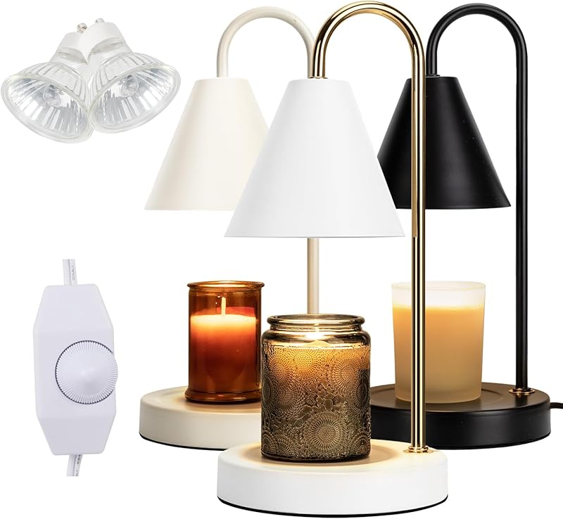 Candle Warmer Lamp,Electric Candle Warmer with Dimmable Light,Scented Wax Melter,No Smoke,Compatible with Various Jar,with 2 Light Bulbs,Home Decor-Black