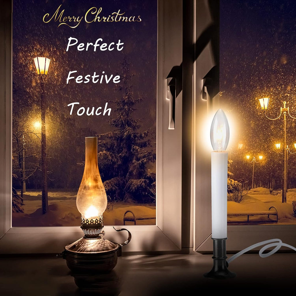 8 Pieces Electric Window Candle with Pewter Plated Base Window Candle Light Sensor Turns with Automatic On/Off for Home Christmas Holiday Party Decorations