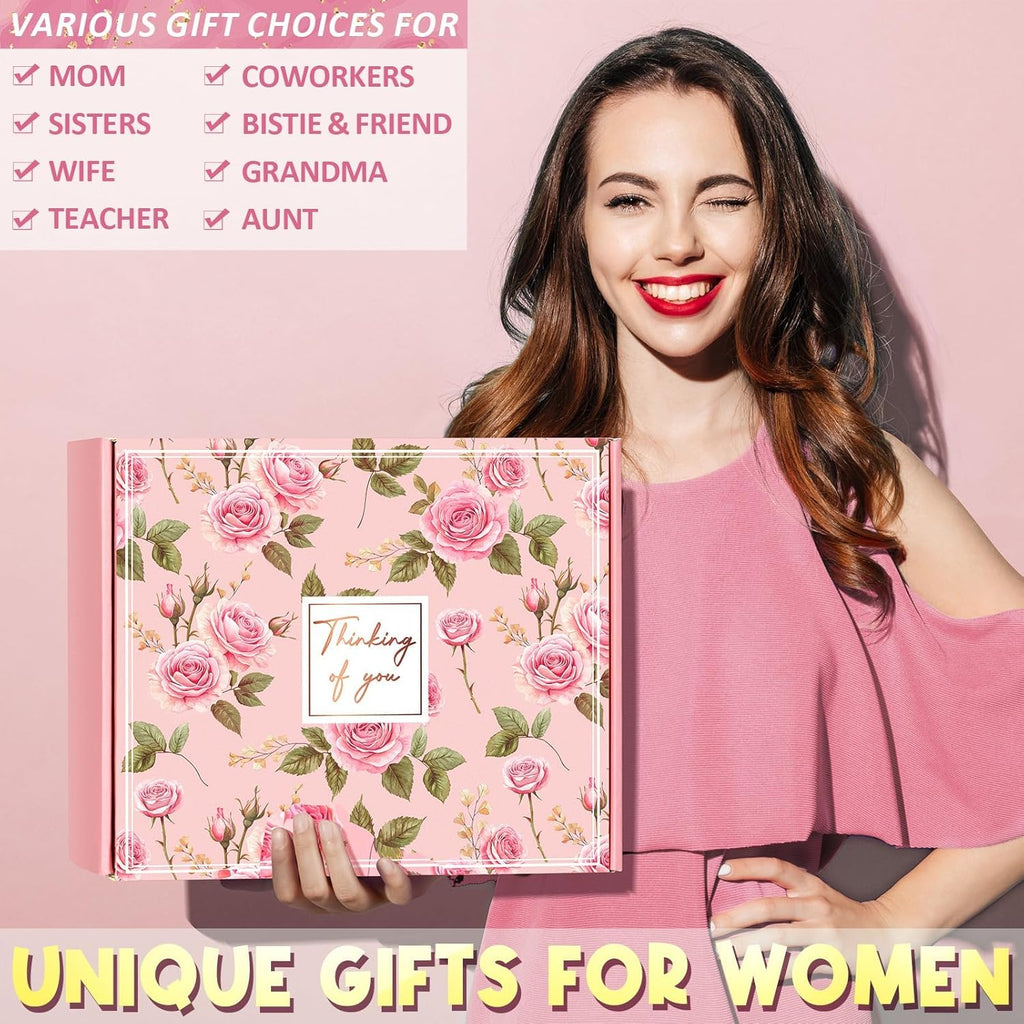 Birthday Gifts for Women Self Care Get Well Soon Gifts, Rose Relaxing Spa Gifts Box Care Package Basket w/ Luxury Flannel Blanket 40 oz Tumbler, Christmas Gifts Set for Mom Her Wife Girlfriend Sister