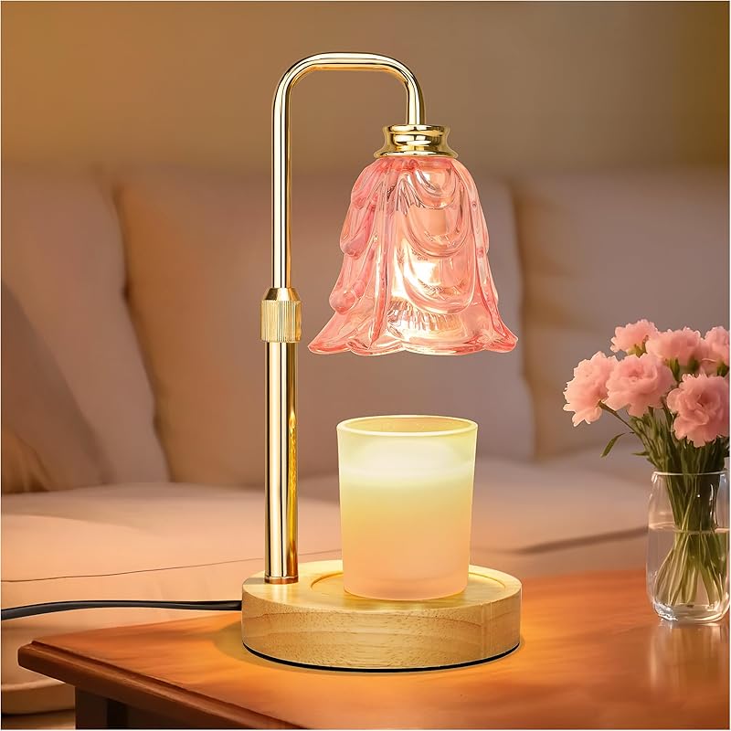 Candle Warmer Lamp with Timer Dimmer, Adjustable Height Pink Tulip Candle Wax Warmer, Christmas Birthday Gift for Mom Women, House Warming Gifts for New Home Bedroom Decor,Flower Pink