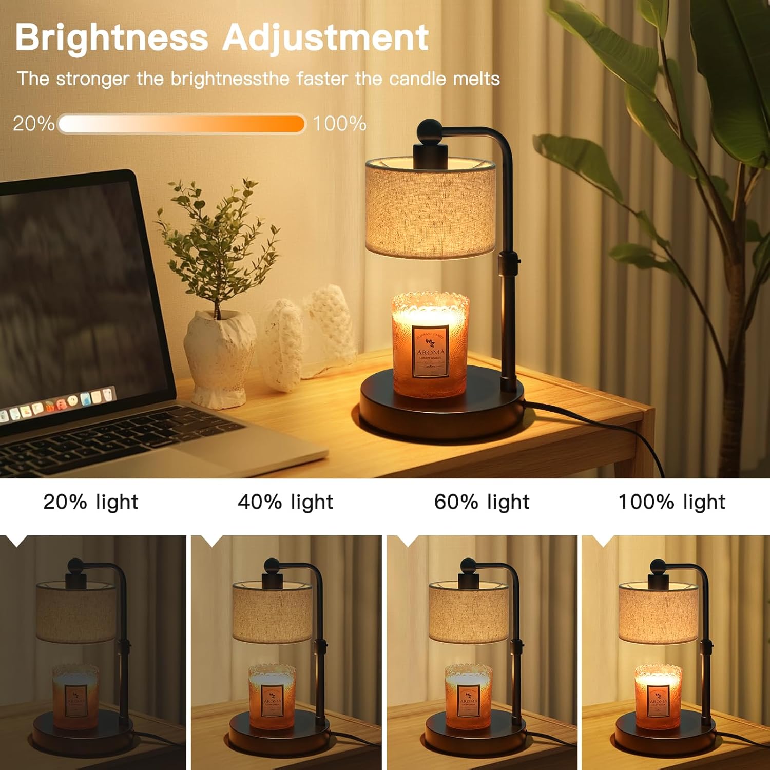 Candle Warmer Lamp with Timer, Height Adjustable Electric Candle Warmer Lamp with 2 Bulbs, House Warming Gifts, Vintage Bedroom Decor Compatible with Various Candles, Chritstmas Gifts Birthday Gifts