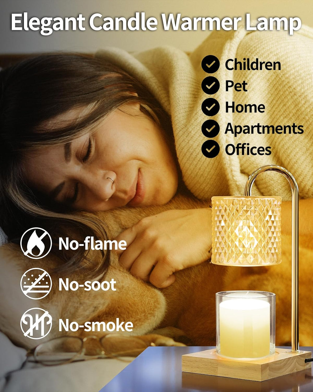 Candle Warmer Lamp with Timer Dimmer, Birthday Gifts for Women Mom, House Warming Gifts, Elegant New Home Decor, Wax Warmer for Jar Candles, Heater Lamp for Scented Wax, Amber Glass