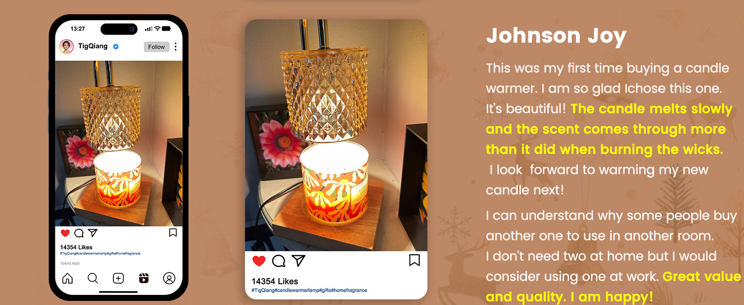 Candle Warmer Lamp with Timer Dimmer, Birthday Gifts for Women Mom, House Warming Gifts, Elegant New Home Decor, Wax Warmer for Jar Candles, Heater Lamp for Scented Wax, Amber Glass