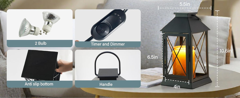 Candle Warmer Lamp with Timer,Compatible with 3 Wick Candles/Large Candel Jars,Vintage Lamp Candle Warmer Lantern,Dimmable Candle Lamp Warmer Farmhouse,Fully Enclosed Designed and Hanging Up-Black