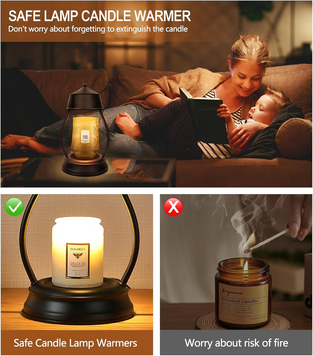 Candle Warmer Lamp, Dimmable Candle Warmer Lantern with Timer, Birthday Gifts for Women Mom, Dad and Fathers, House Warming Gifts, Black Large Lantern Candle Lamp for New Home Bedroom Decor