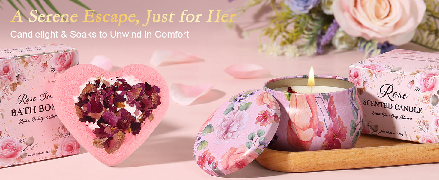 Self Care Gifts for Women Get Well Soon Gift Baskets, Unique Birthday Gifts Spa Care Package, Relaxing Christmas Stocking Stuffers for Women Gift for Mom Her Sister Best Friend Girlfriend Rose
