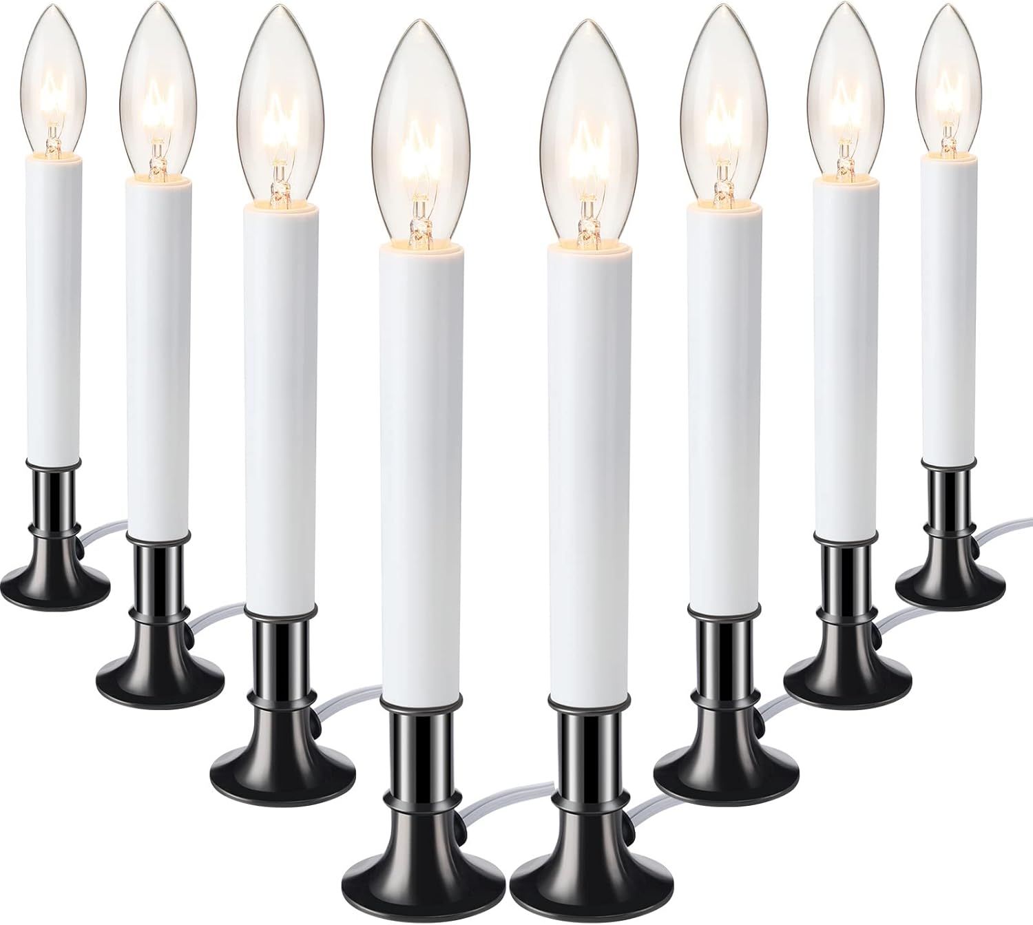 8 Pieces Electric Window Candle with Pewter Plated Base Window Candle Light Sensor Turns with Automatic On/Off for Home Christmas Holiday Party Decorations