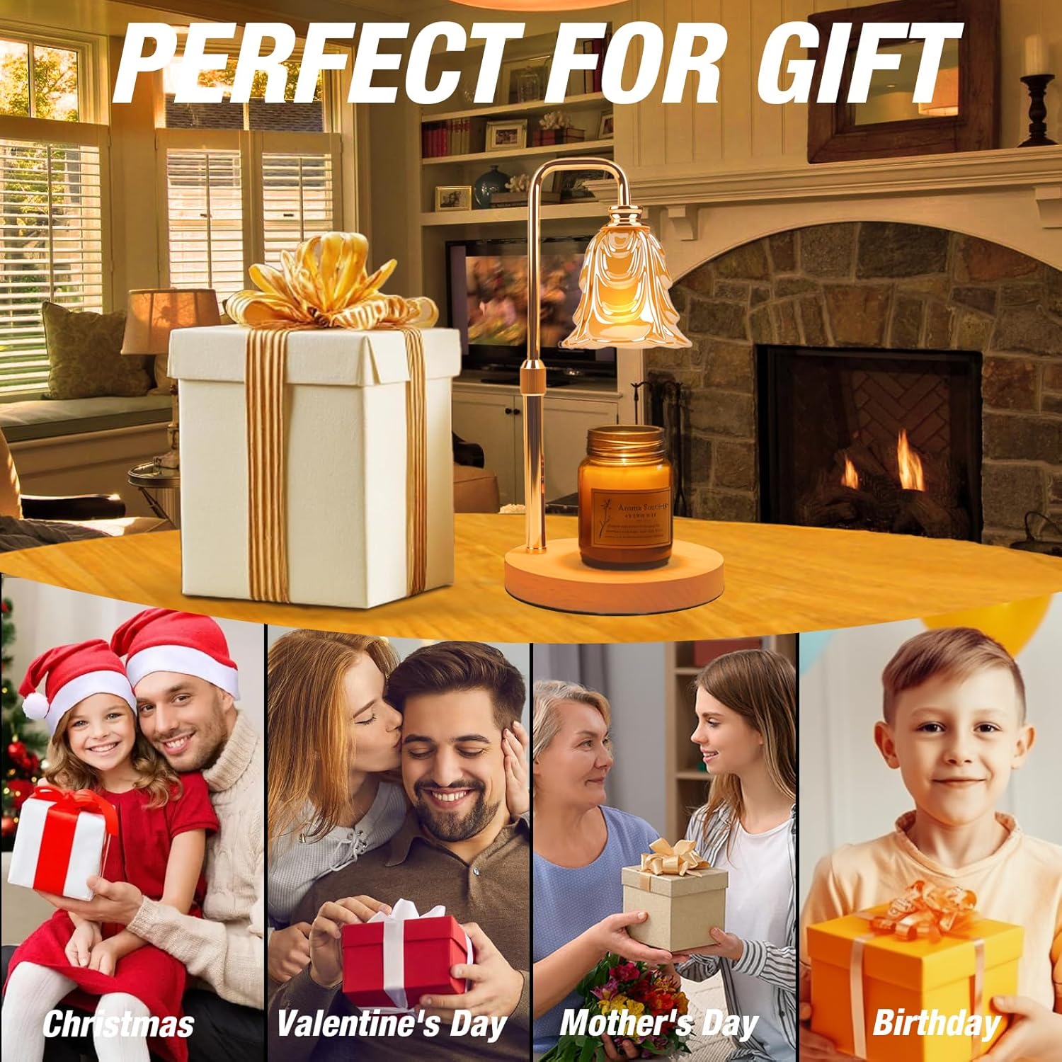 Candle Warmer Lamp with Timer and Dimmer, Electric Wax Warmers for Scented Candles with 5 Brightness Settings, Anti-Glare Lamp with Adjustable Height, Home Decor, Gift for Christmas, Birthday