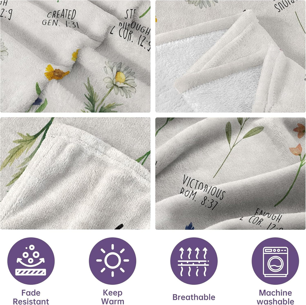 Afterprints Christian Gifts for Women, Christian Blanket with Flowers, Birthday Gifts for Women, Inspirational, Religious Gifts for Sister, Friend, Daughter, Mom, Soft Throw Blankets 50'' x 60''