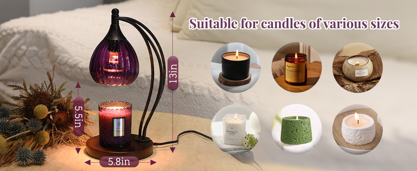 Candle Warmer Lamp with Timer Dimmer - Candle Light Warmer for Jar Candles with 2 Bulbs - Electric Candle Lamp Wax Warmer for Scented Wax Housewarming Gifts New Home Decor for Women Purple Black