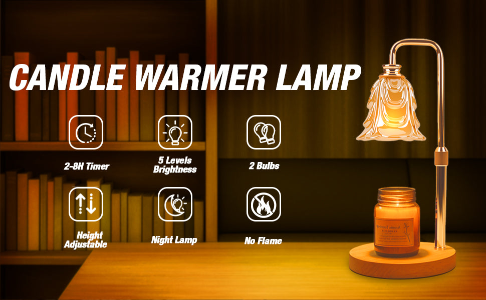 Candle Warmer Lamp with Timer and Dimmer, Electric Wax Warmers for Scented Candles with 5 Brightness Settings, Anti-Glare Lamp with Adjustable Height, Home Decor, Gift for Christmas, Birthday