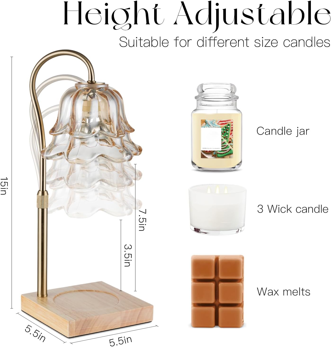 Candle Warmer Lamp with Timer: Flower Candle Warmer with 2 Bulbs Green Height Adjustable Candle Warming Lamps Home Bedroom Decor Birthday Gift for Women