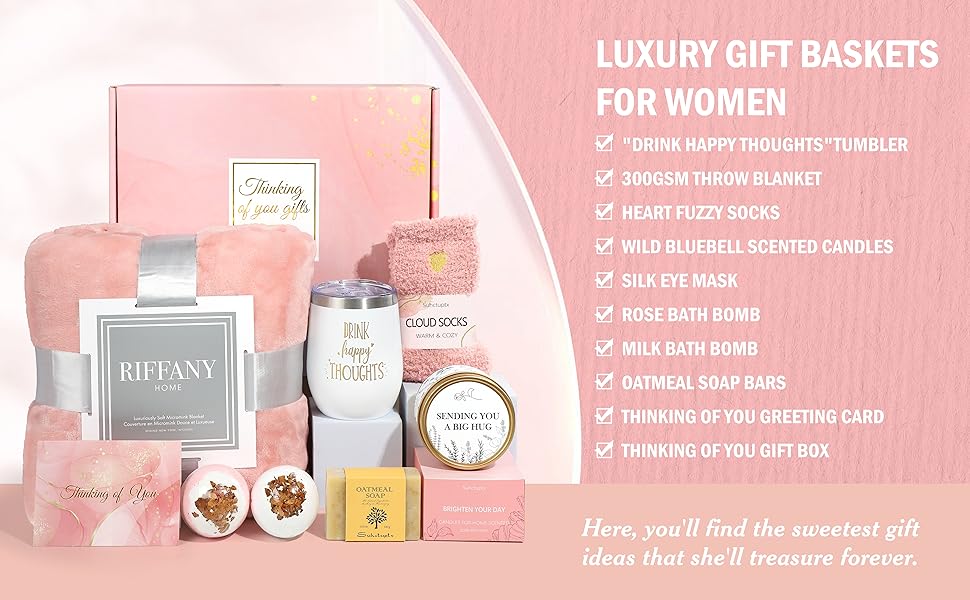 Birthday Gifts for Women, Unique Happy Birthday Gift Basket Self Care Package Bday Ideas with Luxury Flannel Blanket for Mom Her Best Friends Sister Wife Friendship