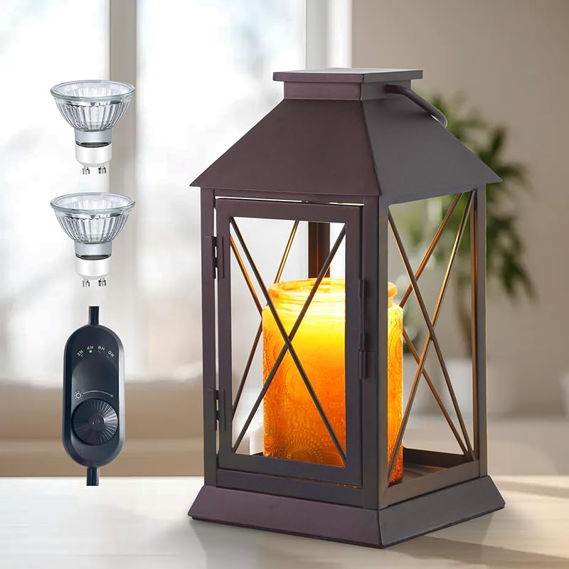 Candle Warmer Lamp with Timer,Compatible with 3 Wick Candles/Large Candel Jars,Vintage Lamp Candle Warmer Lantern,Dimmable Candle Lamp Warmer Farmhouse,Fully Enclosed Designed and Hanging Up-Black