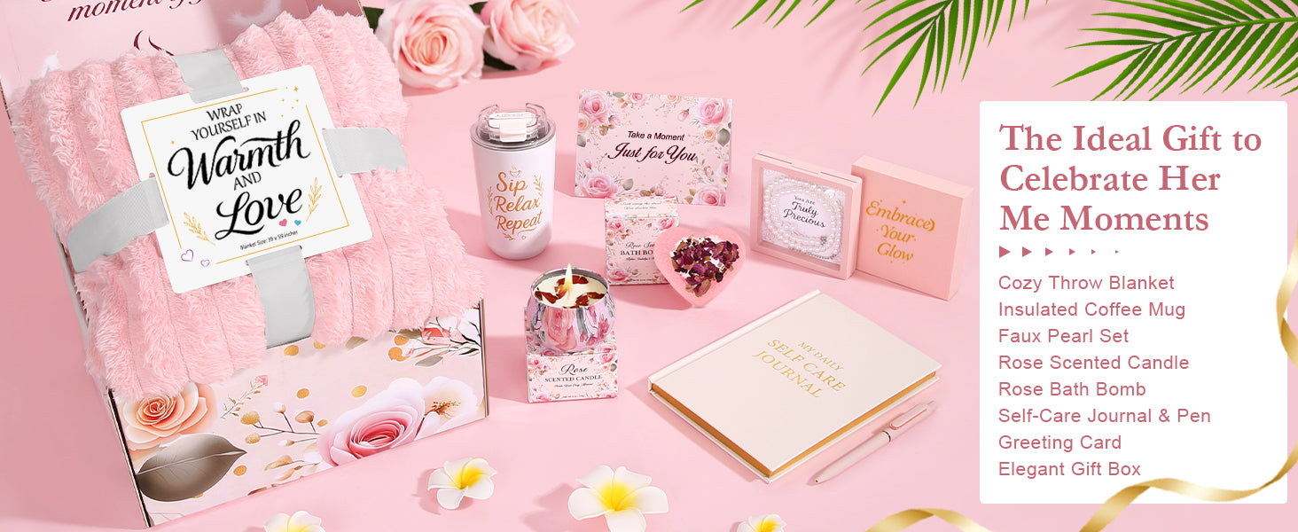 Self Care Gifts for Women Get Well Soon Gift Baskets, Unique Birthday Gifts Spa Care Package, Relaxing Christmas Stocking Stuffers for Women Gift for Mom Her Sister Best Friend Girlfriend Rose