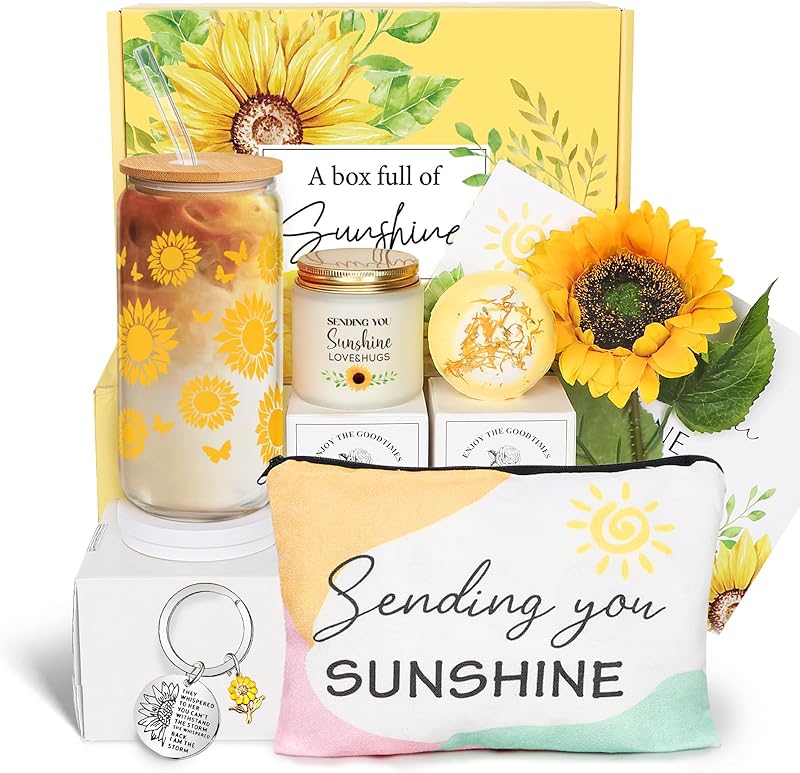 Birthday Gifts for Women, Get Well Soon Gifts Sending Sunshine Sunflower Gift Baskets, Self Care for Women Her Best Friends Bestie Sister Mom Female, Inspirational Gift Christmas Day