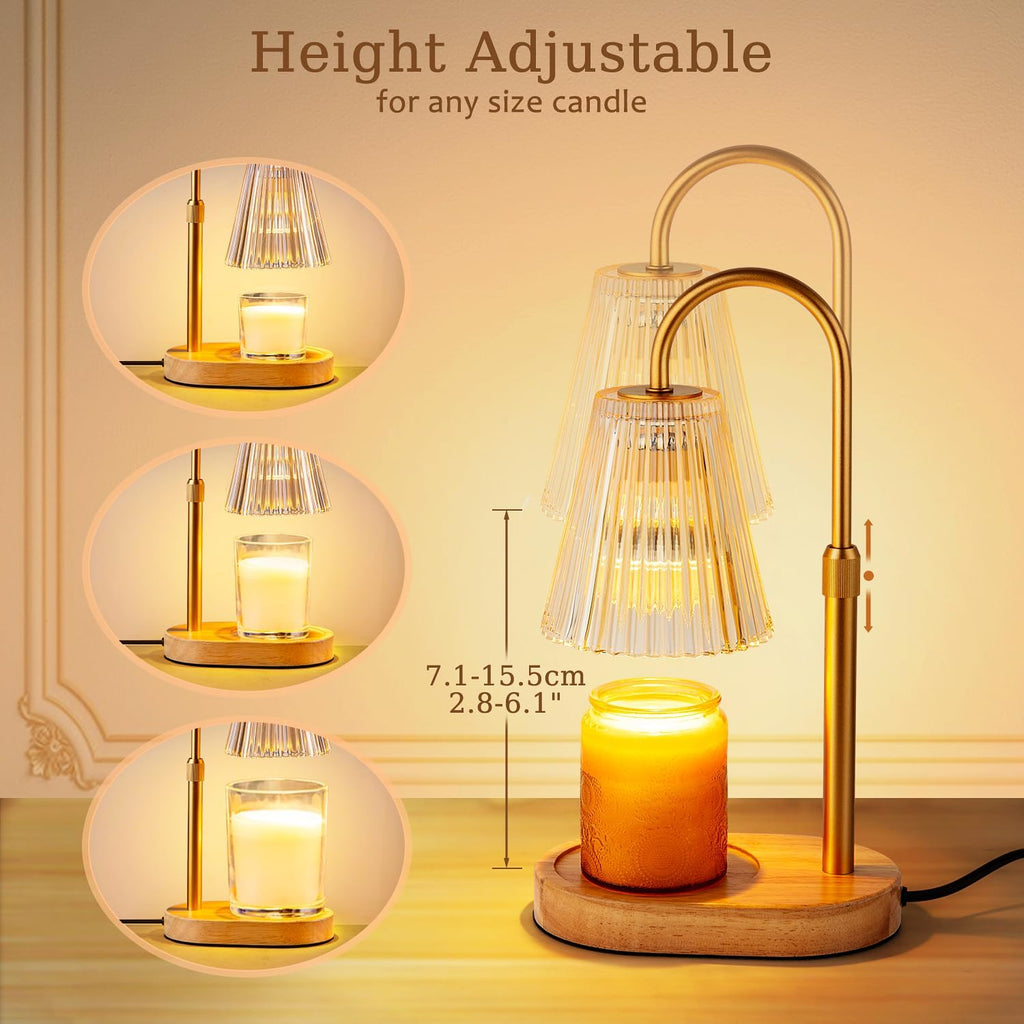 Candle Warmer Lamp with Timer: Electric Candles Wax Warmers Glass Lamps for Jar Candles Burner Adjustable Height and Dimmable Light Modern No Flame Scented Candle Warming Lantern, Amber