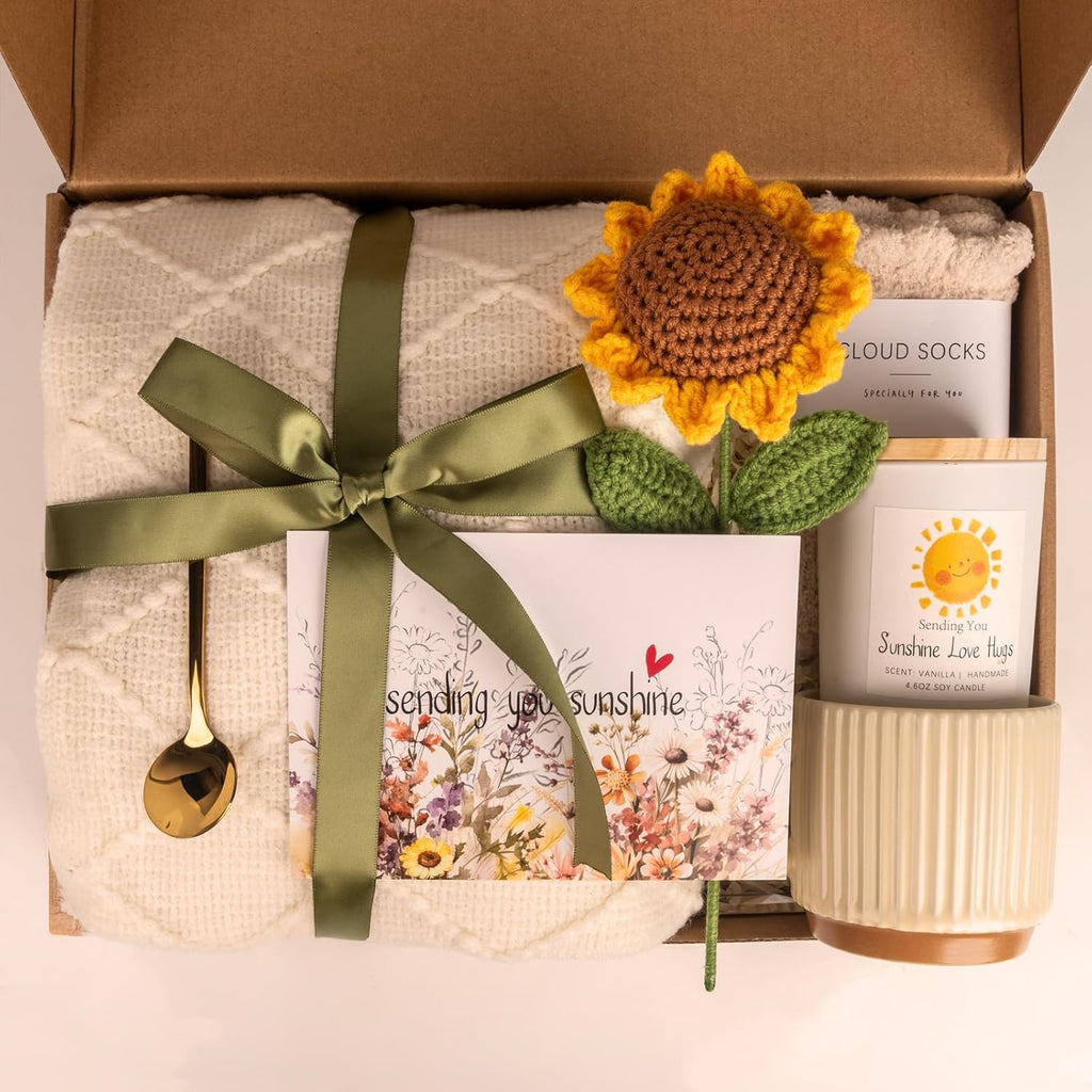 Sending Sunshine Sunflower, Thinking of You Care Package Unique Gift Baskets for Women, Best Friend Birthday and Get Well Soon
