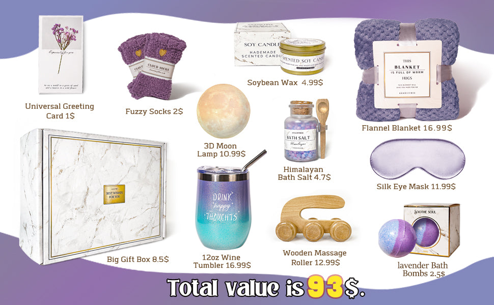 Birthday Gifts for Women,Gift Basket for Women with Moon Lamp,11PC Self Care Gifts,Get Well Soon After Surgery,Relaxing Spa Gifts,Surgery Recovery,Sympathy,Condolences Basket for Loss for mum friend