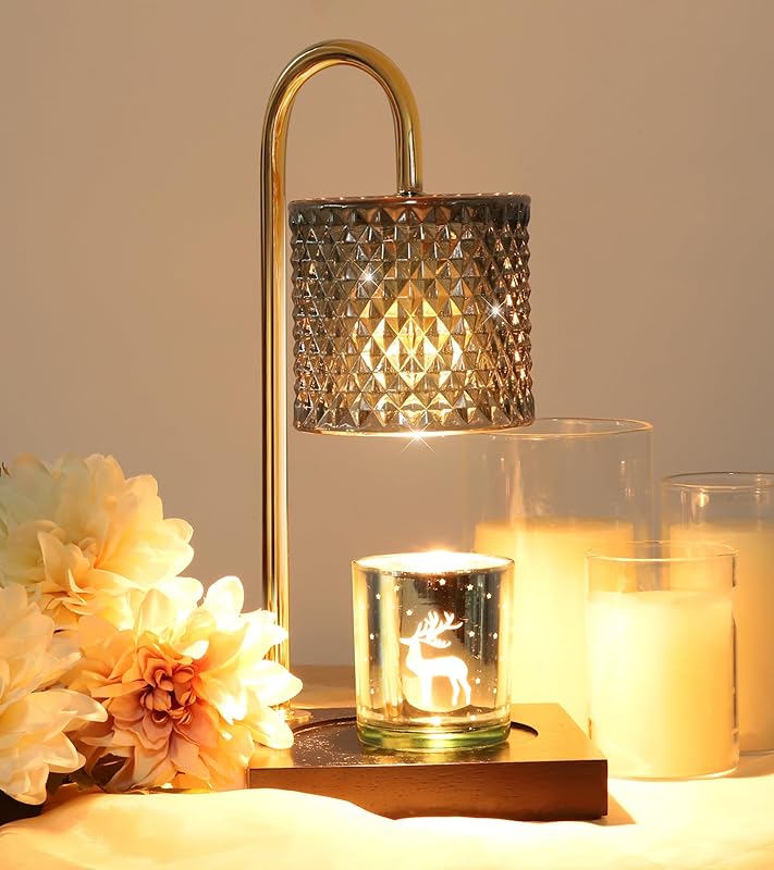 Candle Warmer Lamp with Timer Dimmer, Birthday Gifts for Women Mom, House Warming Gifts, Elegant New Home Decor, Wax Warmer for Jar Candles, Heater Lamp for Scented Wax, Amber Glass