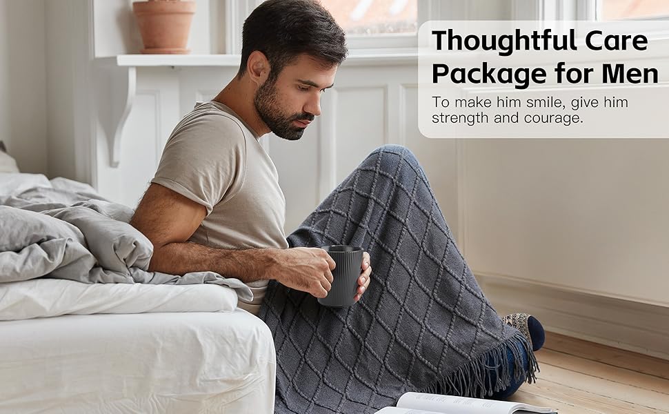 Get Well Soon Gift Baskets for Men, Christmas Birthday Gifts Basket for Man, Self Care Package with Plush Blanket Mug Socks, Thinking Of You/After Surgery/Sympathy Gift for Men Dad Brother Husband