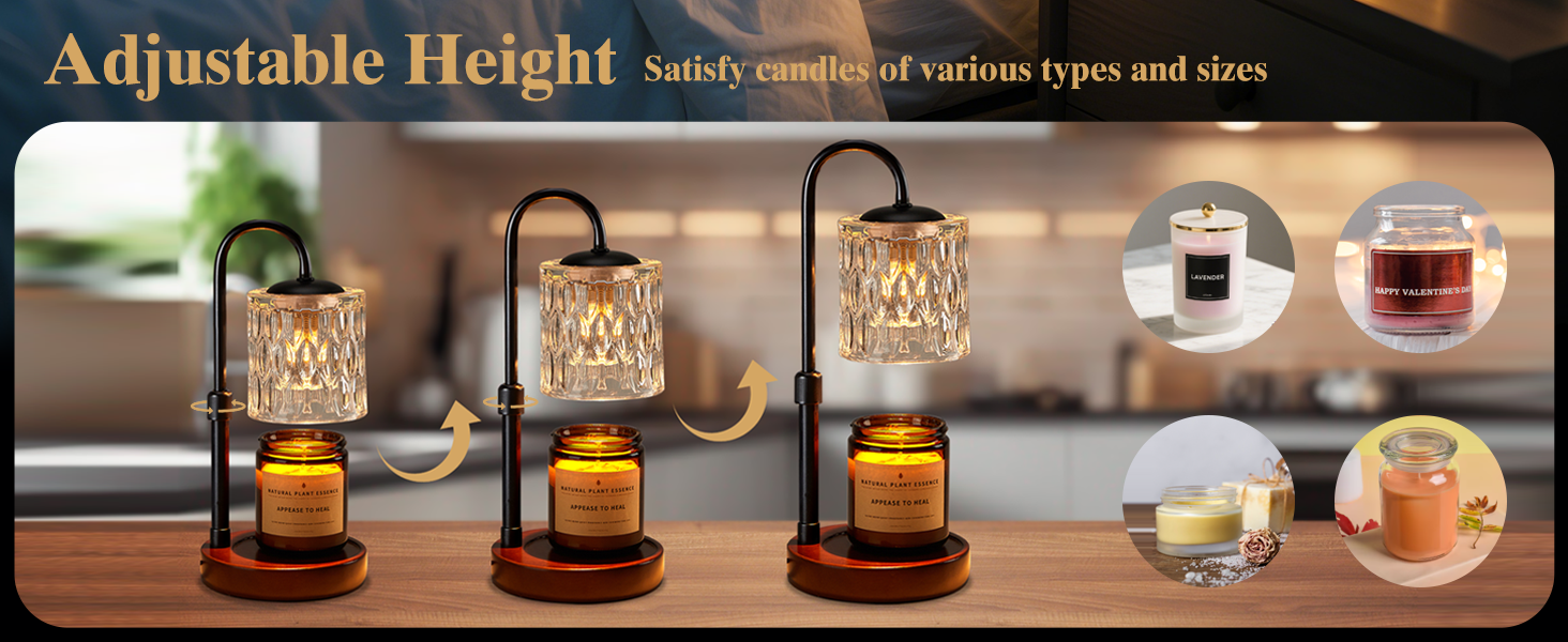 Briever Dimmable Candle Warmer Lamp with Timer, Height Adjustable Electric Candle Wax Warmer, Christmas Birthday Gifts for Women Mom, House Warming Gifts New Home Room Decor, Walnut Solid Wood Base