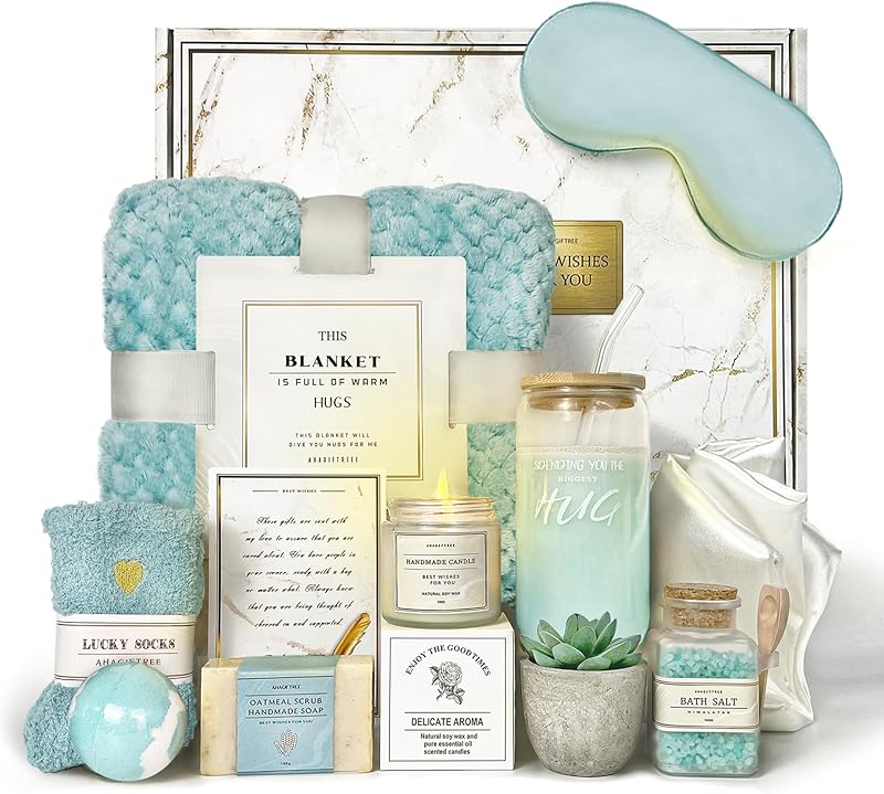 Get Well Soon Gift Baskets For Women,12PC Get Well Gifts for Women After Surgery,Birthday Gifts,Care Package,Grief,Sympathy,Condolences Gift Basket for Friend (navy blue)