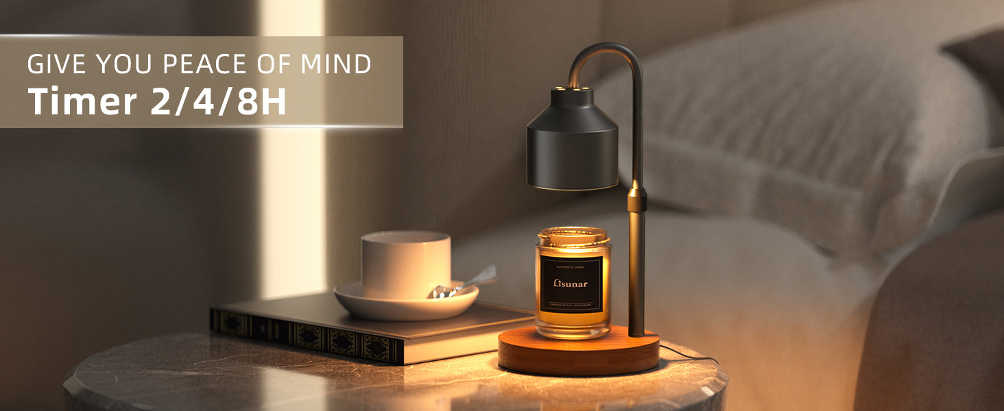 Electric Candle Warmer Lamp Black, Candle Lamp Warmer with Timer, Wax Warmer Lamp for Jar Candles, Adjustable Height Candle Light Warmer with 2 Bulbs